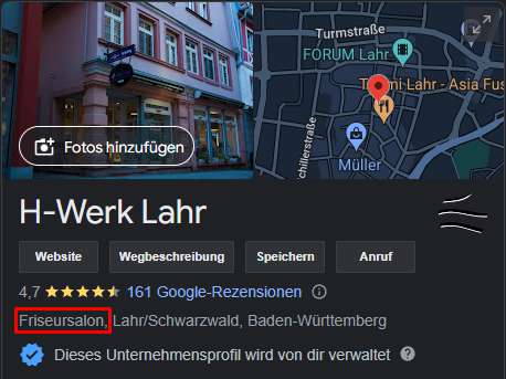 Screenshot einer Google MB Kategorie